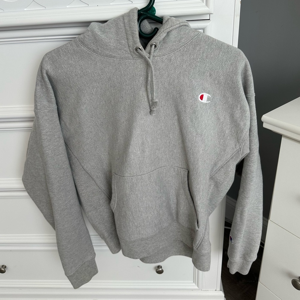 Champion Hooded Pullover Sweatshirt Gray Size Large Pockets
